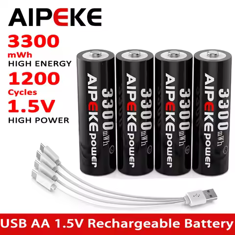 AIPEKE Aa Rechargeable Batteries 3300mWh,1.5v Aaa 1000mWh lithium battery USB Type C Port Charging B
