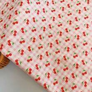 0.5m/1m/2m/3m/4m/5m Cotton Cherry Print Fabric, Pink Plaid Pattern, Lightweight & Breathable, Suitab