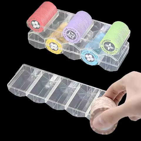 Portable Acrylic Poker Chip Tray Box with Lid 100 Chips Capacity 24x8x5cm Transparent Fine Casino Ga