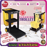Heavy Duty Cleaning Trolley with Mop Broom Holder Multi Purpose Housekeeping Cleaner Janitor Cart Tr