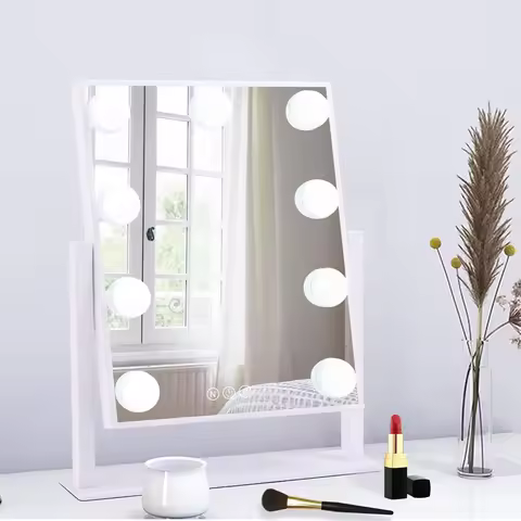 Vanity Mirror with Lights Hollywood Makeup Mirror with 9 LED Bulbs 3 Color Lighting 360°Rotation for