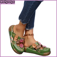 1 Pair Women Retro Flower Slipper Faux Leather Wedge Platform Sandals Summer Outdoor Beach Home Offi