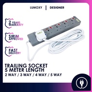 LMY_ SIRIM 5M Extension Designer Grey Multiple 2 Pin Plug Adapter Trailing Socket w Neon Light 2/3/4/5 Gang Home Living