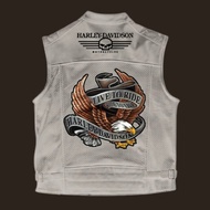 vest motor kulit asli Rompi logo Harley davidson jaket biker putih