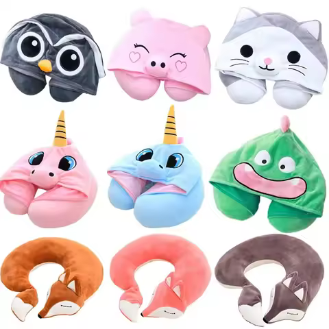 New U Shaped Neck Pillow for Airplane Travel Adults and Kids Travel Pillow Unicorn Cat Owl Pig Fox M