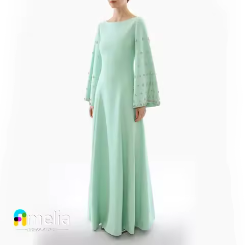 Amelia O-Neck Prom Dress Floor Length Long Sleeves Evening Dress With Summer Women Wedding Party For