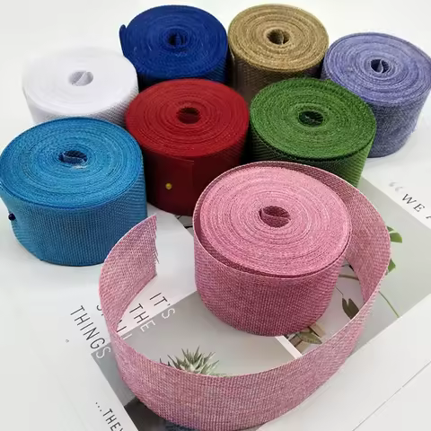 10M DIY Rustic Jute Ribbon Colorful Woven Linen Ribbon Burlap Hemp Fabric Hessian Hemp Cloth Christm