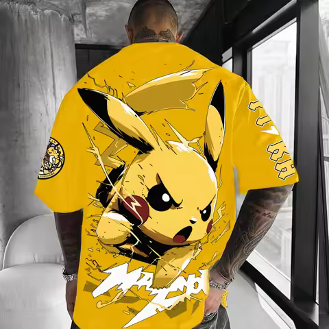 Crew Neck T-shirt, Pokemon Graphic Tee, Pure Cotton T-shirt with Elastic Fit, Perfect for Casual Wea