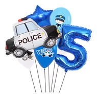 7pcs Police Car Birthday Balloons Giant Car Police Foil Balloon 32inch Number Balloon Kids 3th 4th B