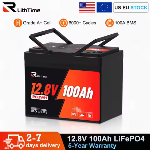 RVLithTime 12V 100Ah LiFePO4 Lithium Battery Built-in 100A BMS With Temperature Protection 6000+ Cyc