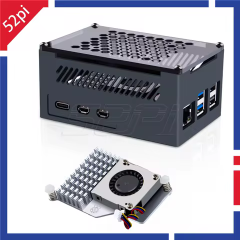 52Pi Raspberry Pi 5 Case with Raspeberry Pi Offical Cooling fan Raspberry Pi 5 Aluminum Case with Co