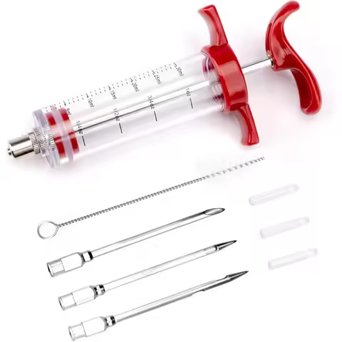 Meat Syringe, Barbecue Marinade Syringe, Stainless Steel Meat Needle, Barbecue Turkey with 3 Marinad