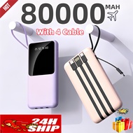 Original 80000mah powerbank mini with 4 cable fast charging 66W portable powerbank get free gift