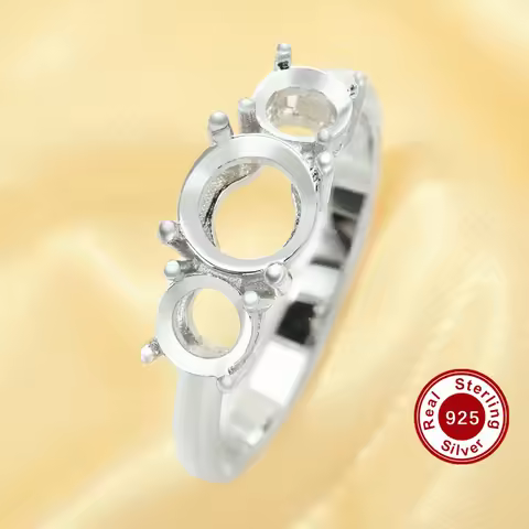 3 Stones Halo Round Prong Ring Settings,Solid 925 Sterling Silver Ring,Family Ring,With 5MM,7MM Roun