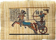 Pharaoh Ramses II on Chariot Battle of Nubia - Papyrus Egyptian Hand-Made Papyrus Painting - Egyptian Décor13x9 inches