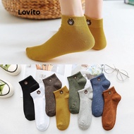 (Essential Item) Lovito Cute Ankle Socks Bear Embroidery Invisible Cotton Socks for Women
