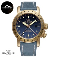 Glycine Airman Bronze Worldtimer 44 Blue GMT Swiss Automatic Pilot Watch with Triple Time Zones