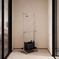 Bauhaus stainless steel coat rack light luxury bedroom floor double-layer mobile middle-style hangin
