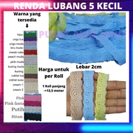 RENDA KAIN KATUN LUCU BAGUS BUNGA LUBANG LOBANG 5 KECIL BUNGA LEBAR 2CM 2 CM PUTIH HITAM WARNA WARNI