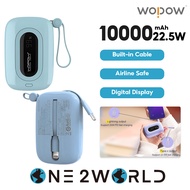 WOPOW SQ27 Super Mini Powerbank: Airline-Safe Lightning/Type-C Built-in Cable 10000mAh Capacity 22.5W Super-Fast Charging Multiple Colors and Intelligent Digital Display