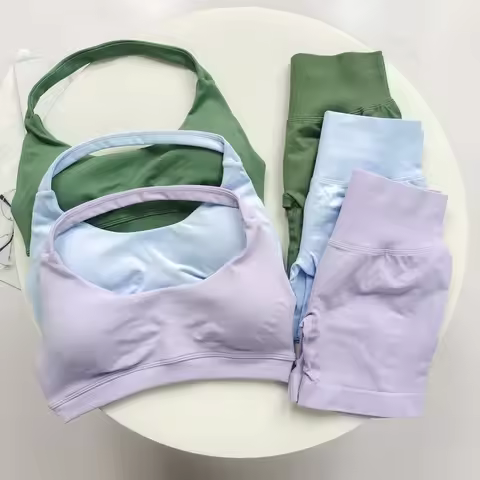 Women's Viral Peach Butt Lift Yoga Set - Halter Racerback Sports Top & Shorts, Wearable for Gym & Da