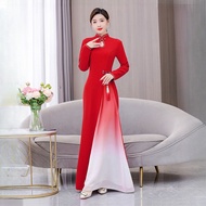 [M-5XL] Long Sleeve Long Cheongsam Dress Woman Plus Size Color Gradient Cheongsam Elegant Cheongsam 