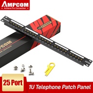 AMPCOM โทรศัพท์เสียง25/50พอร์ตแผงแพทช์ตู้แร็คเมาท์-1U/2U 19นิ้วRJ11/RJ45แจ็คแบบแยกส่วน50u ชุบทอง