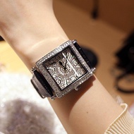 Mobangtuo แท้นาฬิกาข้อมือผู้หญิงแฟชั่นเข็มขัดหนัง Full Diamond Digital Tide นาฬิกาสำหรับผู้หญิง