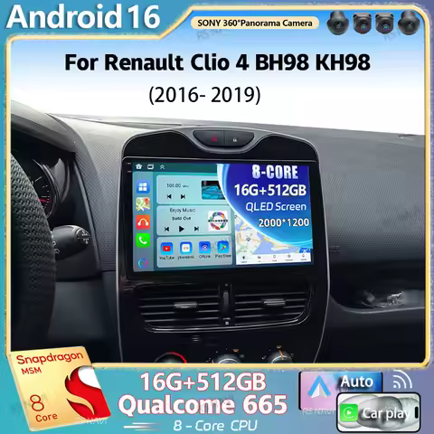 Android 16 For Renault Clio 4 BH98 KH98 2016- 2019 2K QLED Android Car Radio Multimedia Video Player