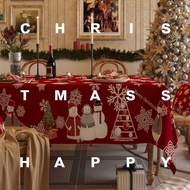 ผ้าปูโต๊ะสไตล์คริสมาสต์สีแดงผ้าปูโต๊ะกาแฟกันน้ำผ้าปูโต๊ะผ้าปูโต๊ะโต๊ะรับประทานอาหาร Chenille ทรงสี่เหลี่ยมผืนผ้าหรูหราหรูหราเบาๆ