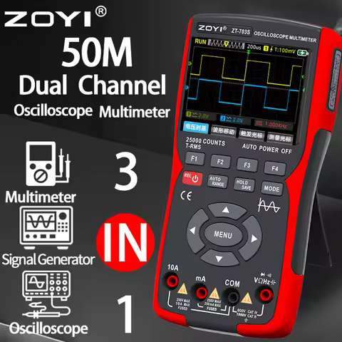 ZOYI 702/703S Upgrade 10/50MHz Handheld Digital Oscilloscope Multimeter Signal Generator 3 in 1 Dual