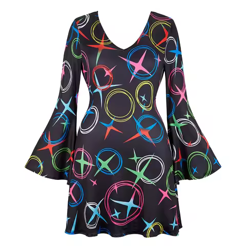 Disco Dress For Women Fancy Hippie Dance Costume 60s 70s 80s 90s Retro Print Disco Outfit Plus Size 