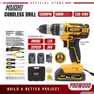 KUOKI 1550RPM Cordless Driver Screwdriver Impact Hammer Drill 3 Mode 2 Speed 2 Battery 36v Power Too