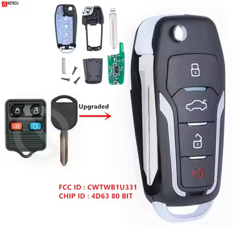 Keyecu New Upgraded Replacement Flip Remote Key 315MHz 4D63 80 BIT Chip for Ford Mustang Edge Explor