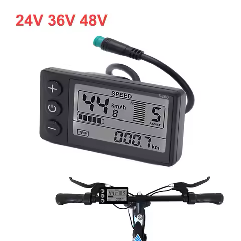 Electric Bike LCD Display Meter Lightweight ABS S866 Electric Bike LCD Display Large Screen for 22.2