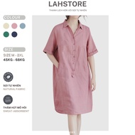 LAHSTORE linen dress with German collar, half sleeves, pockets, youthful loose form DS29 (Hong Phan)
