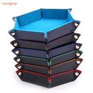 [risingmp] Foldable Dice Tray Box Leather Folding Hexagon Coin Square Tray Dice Game