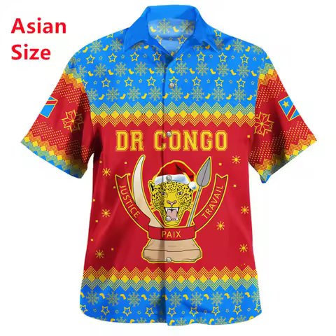 New Summer 3D Congo National Flag Printing Mens Shirt Graphic Short Sleeves Women Clothing Fashion H