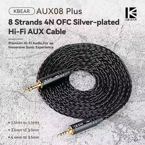 KBEAR AUX08 Plus 8 core High-purity OFC Silver-plated Hi-Fi AUX Cable 3.5MM/2.5MM/4.4MM for Phone/Co