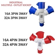 INDUSTRIAL MULTI OUTLET SOCKET 16A/32A 3PIN 3WAY (BLUE) & 16A/32A 4PIN 3WAY (RED)