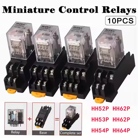 10pcs Intermediate Relay Switch AC110V 220V DC 12V 24V HH52P HH53P HH54P HH62P HH63P HH64P LED Coil 