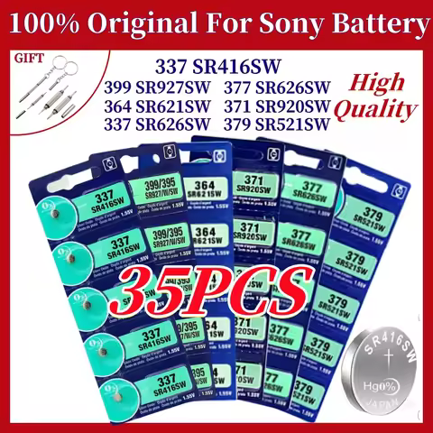 NEW 35PCS Original For Sony 337 SR416SW Watch Battery 364 SR621SW 371 SR920SW 377 SR626SW 379 SR521S