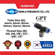 Sang-A GPT Male Tee Connector 4mm 6mm 8mm 10mm 12mm 16mm Pneumatic One Touch Air Fitting Made In Kor