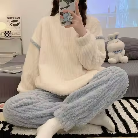 Winter Tree Branch Fleece Thickened Sleepwear Women's Long Sleeve New Style Warm Thickened Fleece Sl