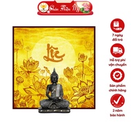 Lotus Altar Lamp with Loc Letters Printed Square Bamboo Painting TRUTH THIEN BEAUTY, Hanging Paintin