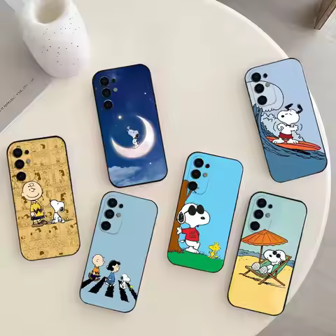 O-l Snoopy Phone Case For Samsung S25,S24,S21,S22,S23,S30,Ultra,S20,Plus,Fe,Note,10,9,5G Black Cover