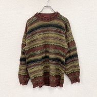 古著 BURTON 羊駝毛混紡腈綸針織衫，全身印花，顏色， M 碼