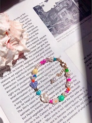 【熱賣】水晶 彩色 海灘 玻璃珠 珍珠手鍊 | Y2K 千禧風飾