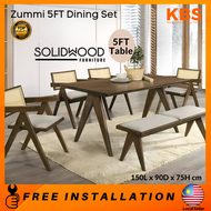 (FREE Installation+Shipping) KBS Zummi 5FT Dining Set / 1Table + 1Bench + 4Chairs / Full Solid Wood 