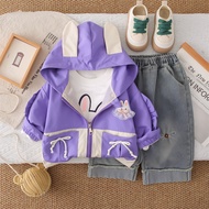 New Autumn Spring Girls Clothes Baby Causal Rabbit Coat T-Shirt Causal Jeans 3pcs/set Kids Sport Sui